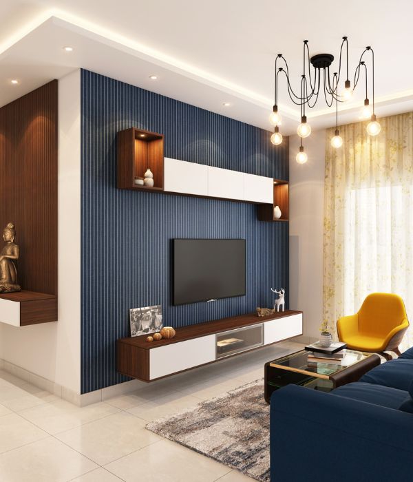 image of living room with a dark blue paint