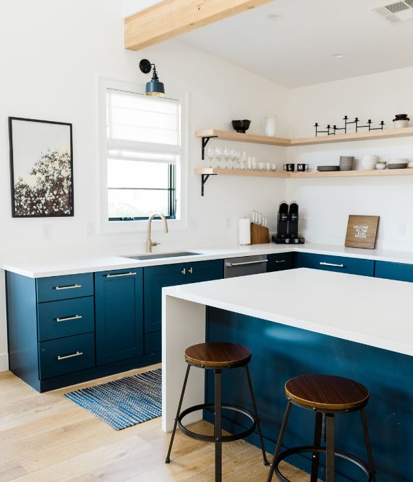 image of a kitchen with blue painting